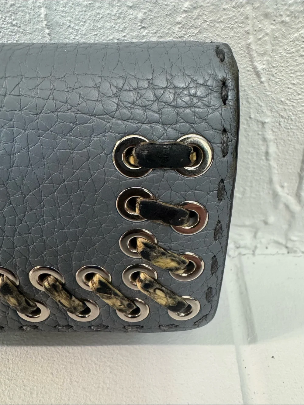 Fendi Gray-Blue Leather Selleria Wallet Full Set